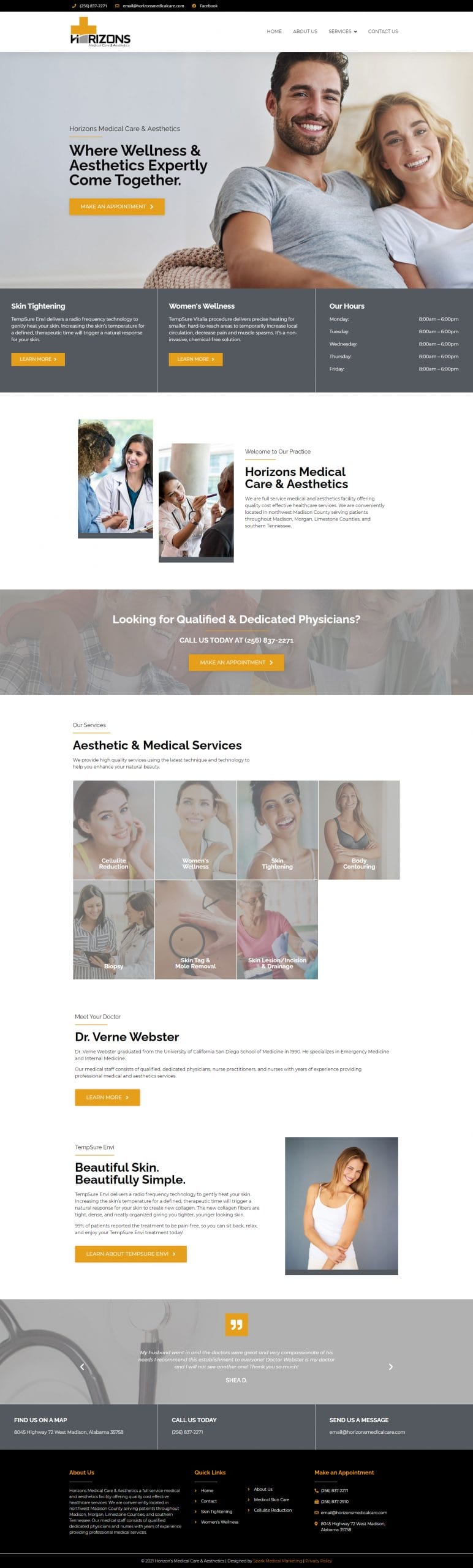 Horizons Medical Care & Aesthetics Homepage Screenshot